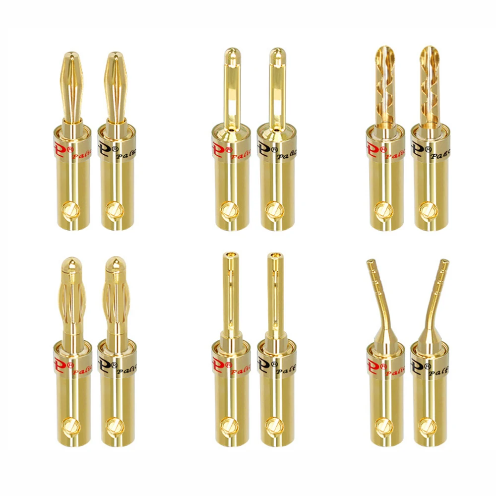 2PCS Banana Plug 4mm Copper 4K Gold Plated Connector Stereo Solderless Speaker Audio Jack Adapter Banana Connector Binding Post