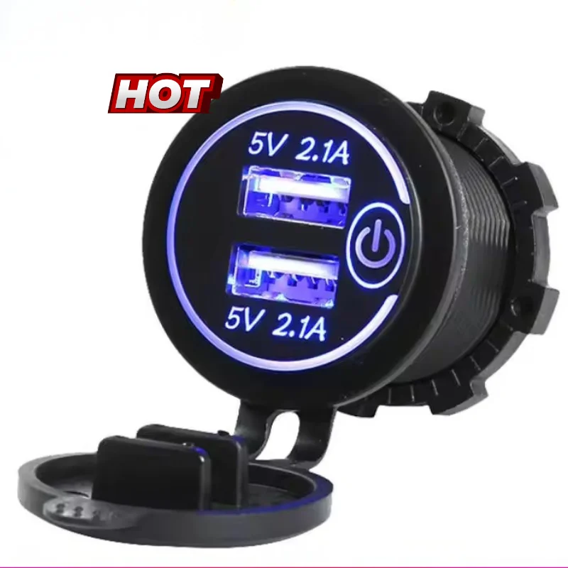 Hot Sale 5v 4.2A Dual USB Charger Socket Car Bus Usb Charger Power Socket Plug 4.2a with Switch Bottom for Auto Car Marine Boat