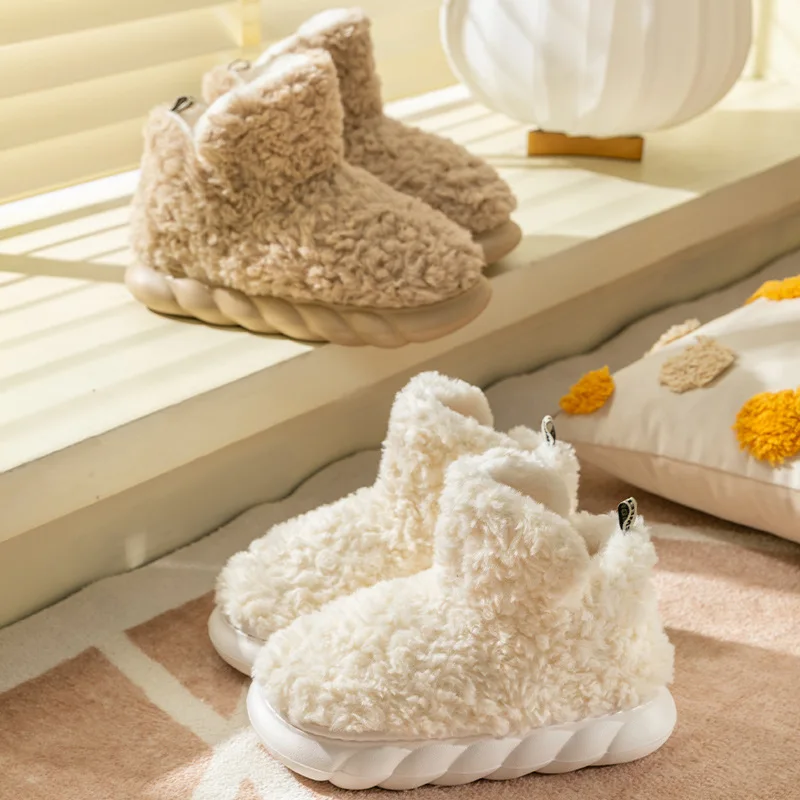 

Winter Fleece-Lined Thermal Couple's Indoor/Outdoor Non-Slip Soft-Soled Fur-Lined Cotton Slippers