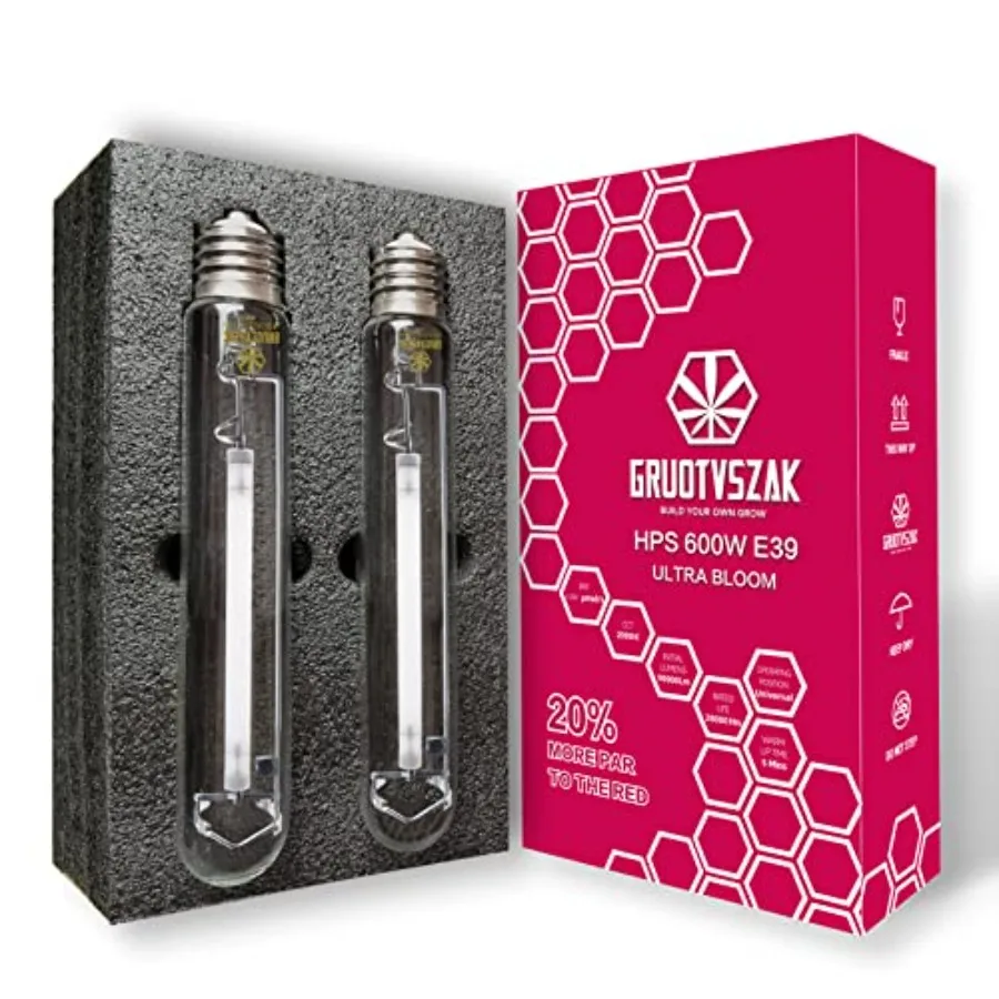 HPS 600 Watt Grow Light Bulb E39 Up to 40% More Red 1150μmol Ultra PPF Increases Red Concentrated Spectrum 90000 Lumens High Pr