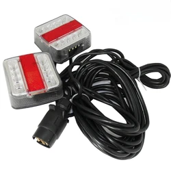 1 Set Universal 12V Rear Towing Trailer Tail Light 16 LED 7.5m+2.5m Cable 7 Pin Brake Stop License Number Plate Lamp Waterproof