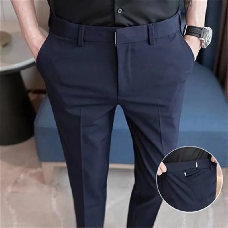 Men Suits Pants Adjust Waist Slim Fit Men's Formal Suits Trousers Ankle Length Slacks Costume Homme Social Trousers Male Clothes