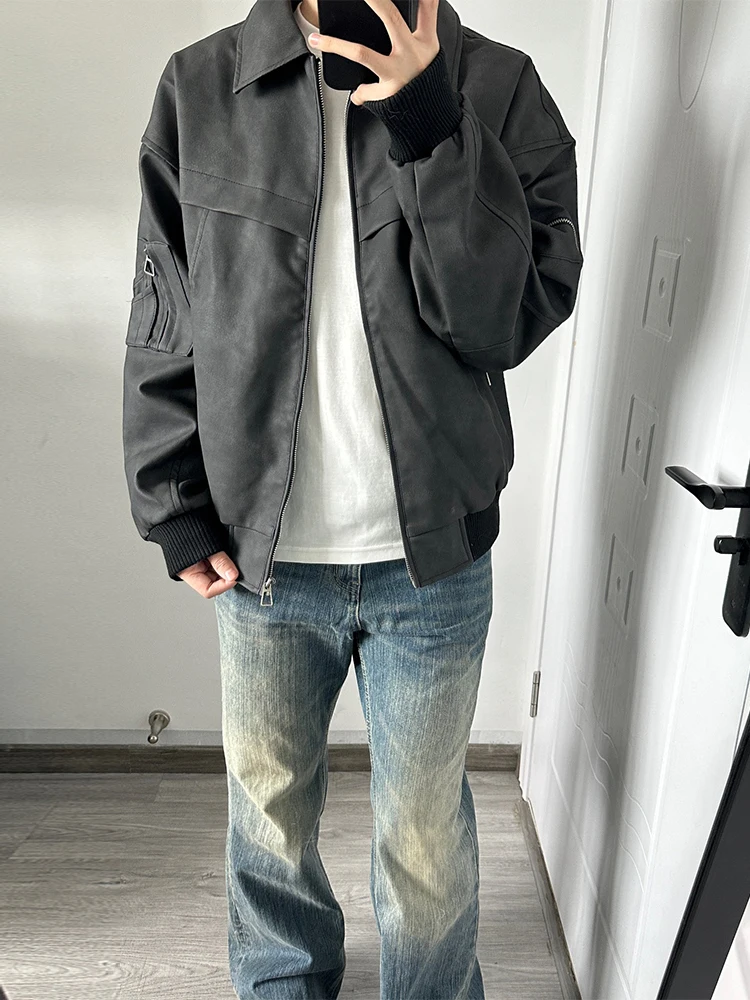 

American Sle Retro ort Leather Jaet Men's Trendy Cleanfit Flight Jaet High Street Baseball orm Loose Fit Youth