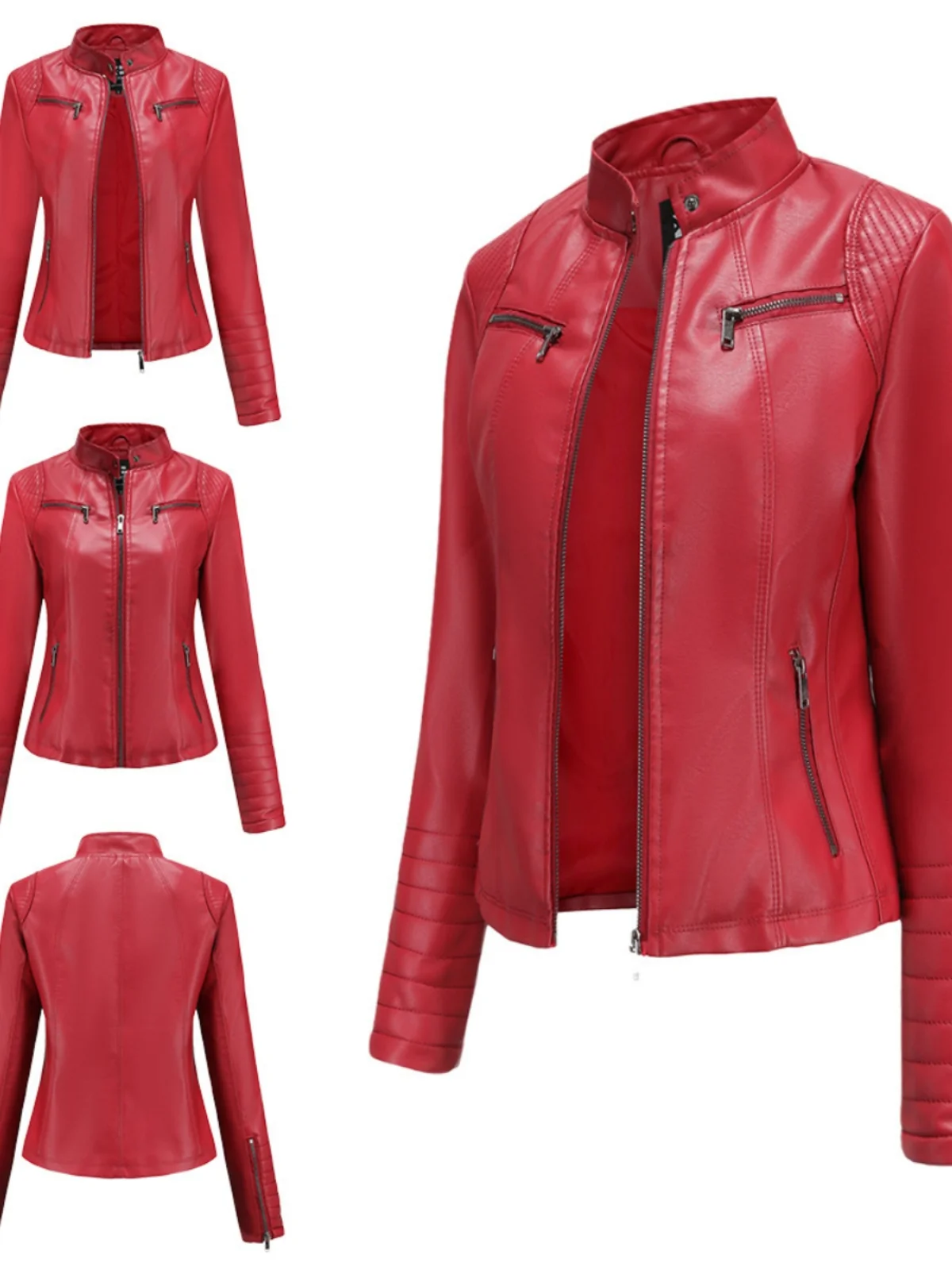 Modna damska kurtka motocyklowa ze skóry, cienka kurtka ze skóry PU, wiosenno-jesienna odzież wierzchnia damska.