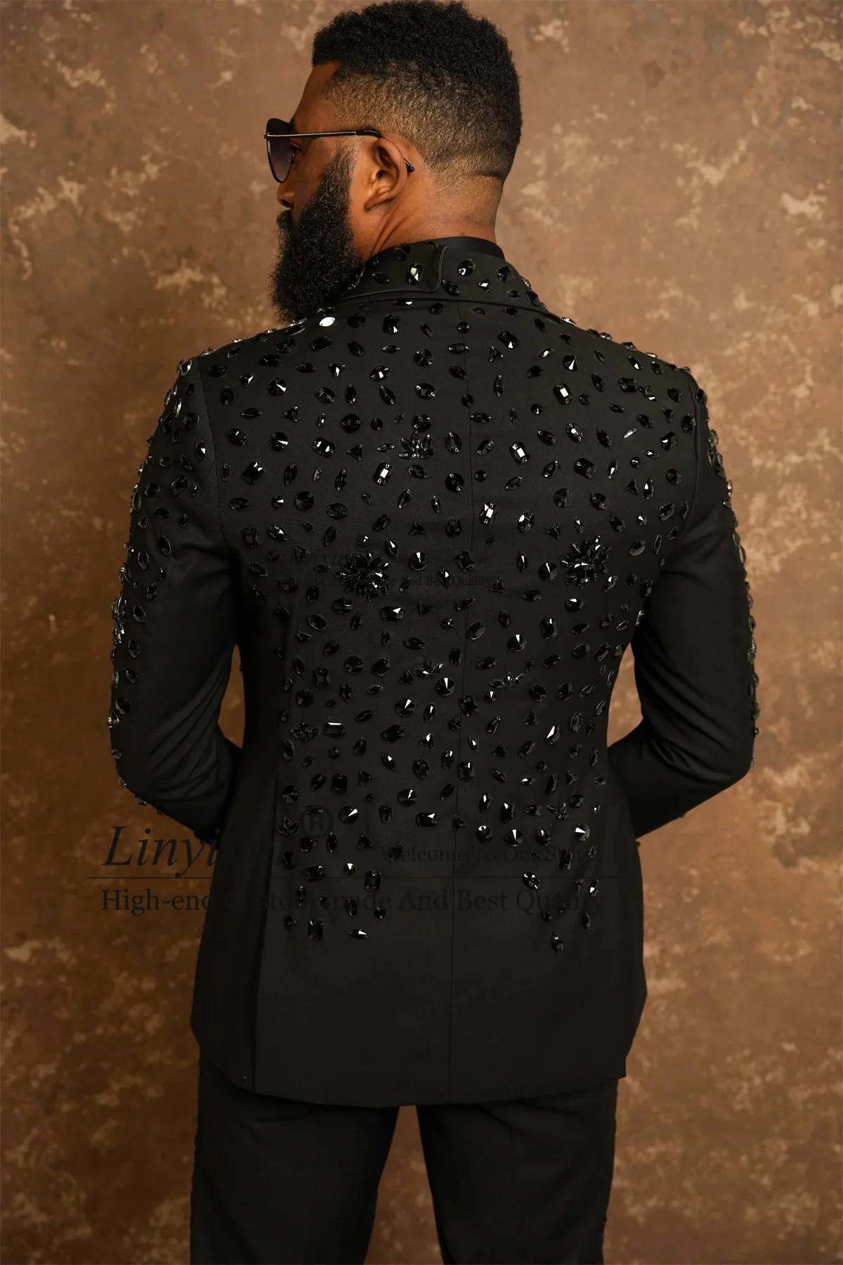 Picture 4: Luxury Rhinestone Male Suits 2 Pieces Sets Double Breasted Tuxedos Party Outfit Customized Slim Blazer Pants costume homme luxe