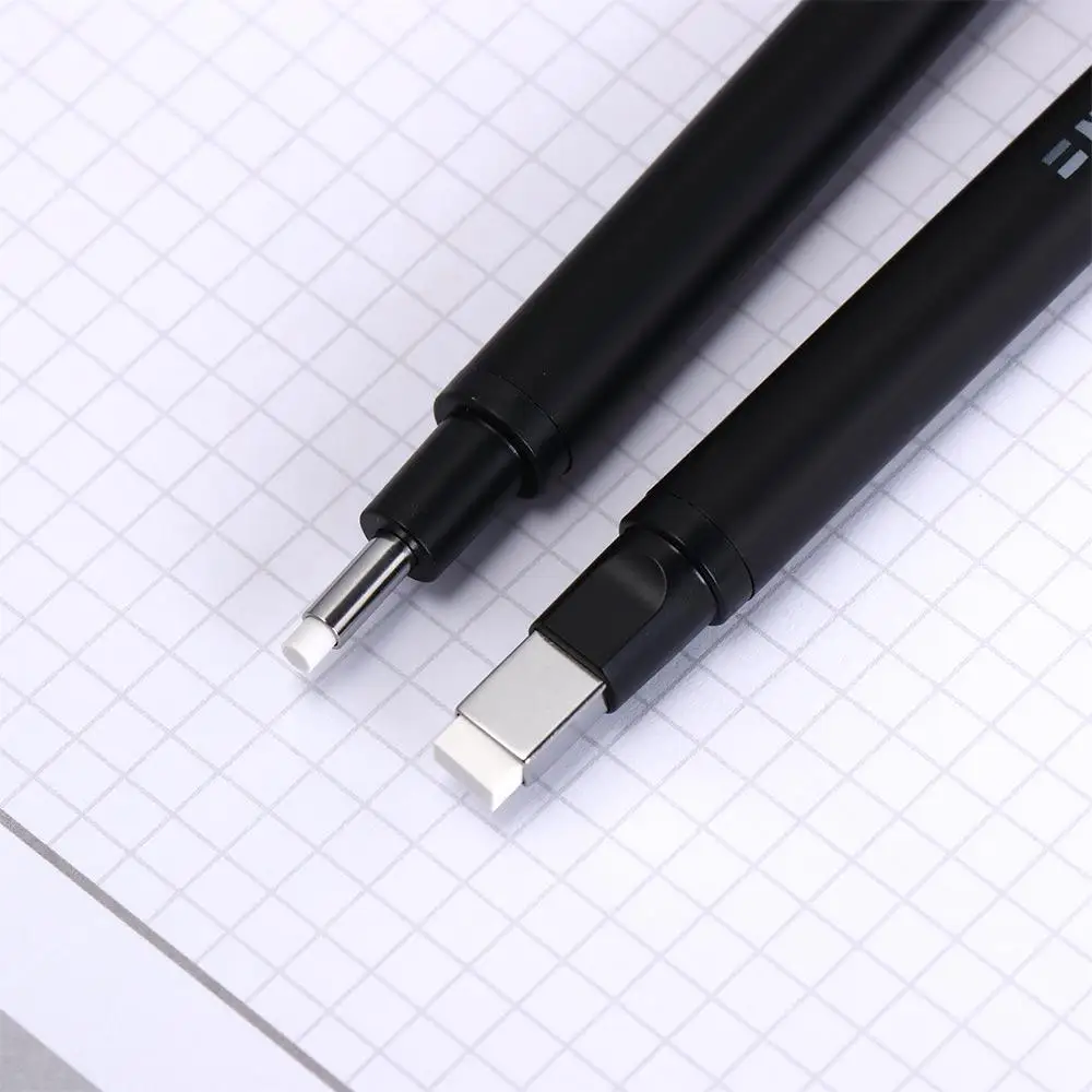 Press Type Mechanical Eraser High Precision Refillable Pen Shape Rubber High Gloss Super Fine Pencil Eraser Art Supplies