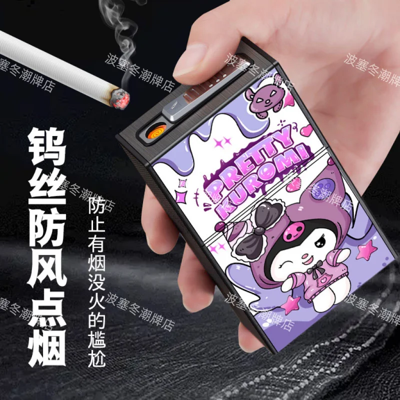 Stitch Rechargeable Lighter Cigarette Case Trend Cartoon Flip Cover Moisture-proof Bar KTV Cigarette Lighter Gift for Friends