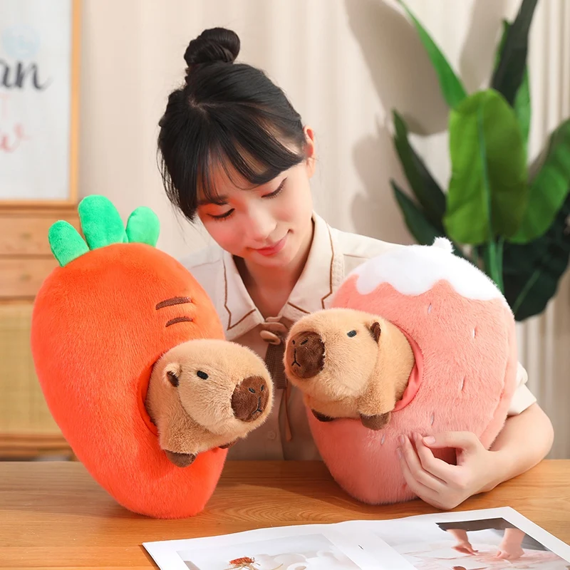 4 Styles Cute Stuffed Capybara Furit Plush Toys Funny Capybara  Fruit 2 in 1 Strawberry Banana Carrots Avocado Toy For Kids