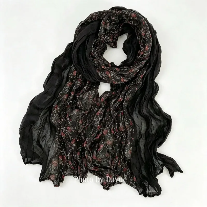 Vintage Leopard Print Crinkled Cotton Linen Long Scarf Summer Travel Sun Protection Thin Shawl High Grade Neck Warmer For Autumn
