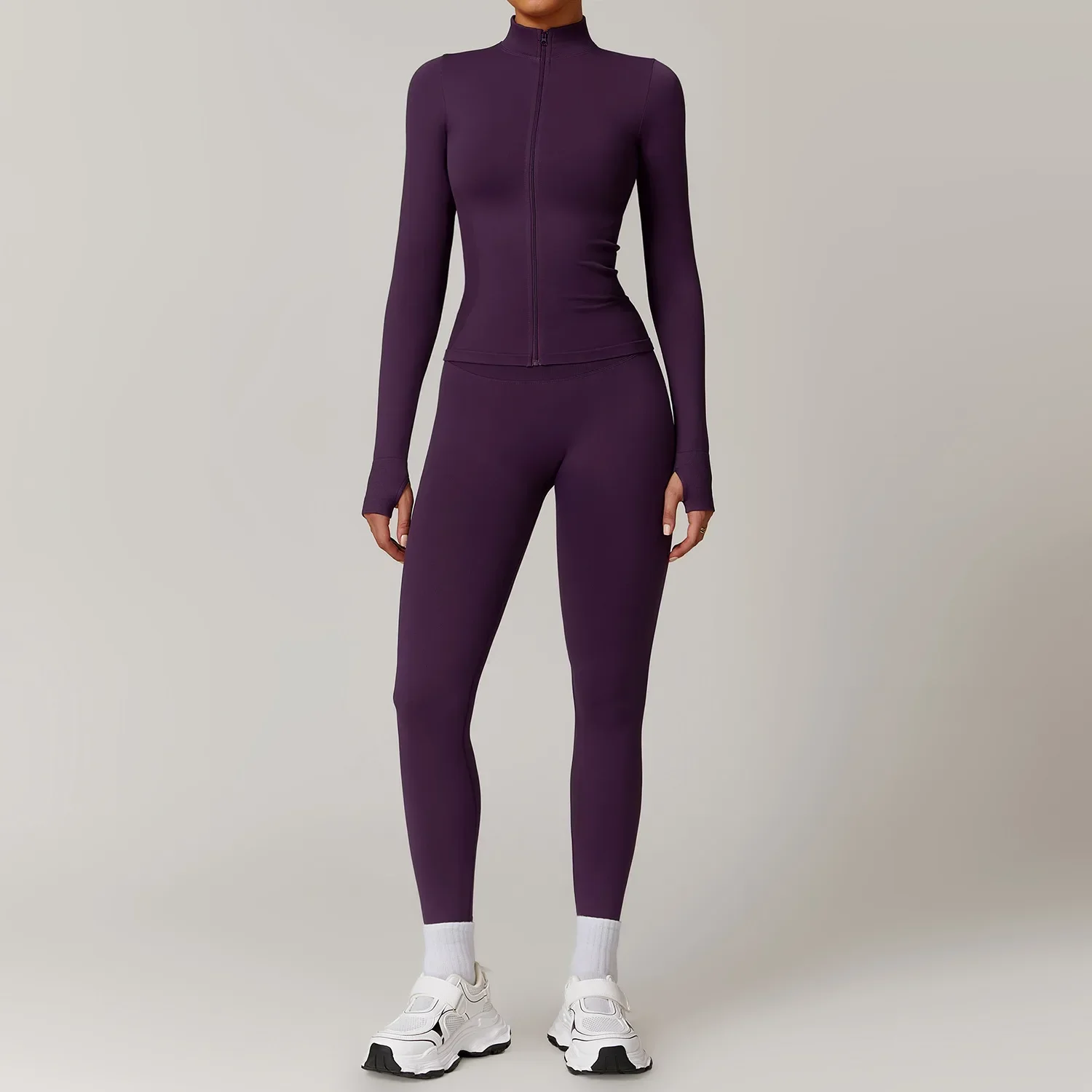 

Custom LOGO women's clothing new stand-up collar zipper yoga suit windproof slim-fit warm top sports running suit