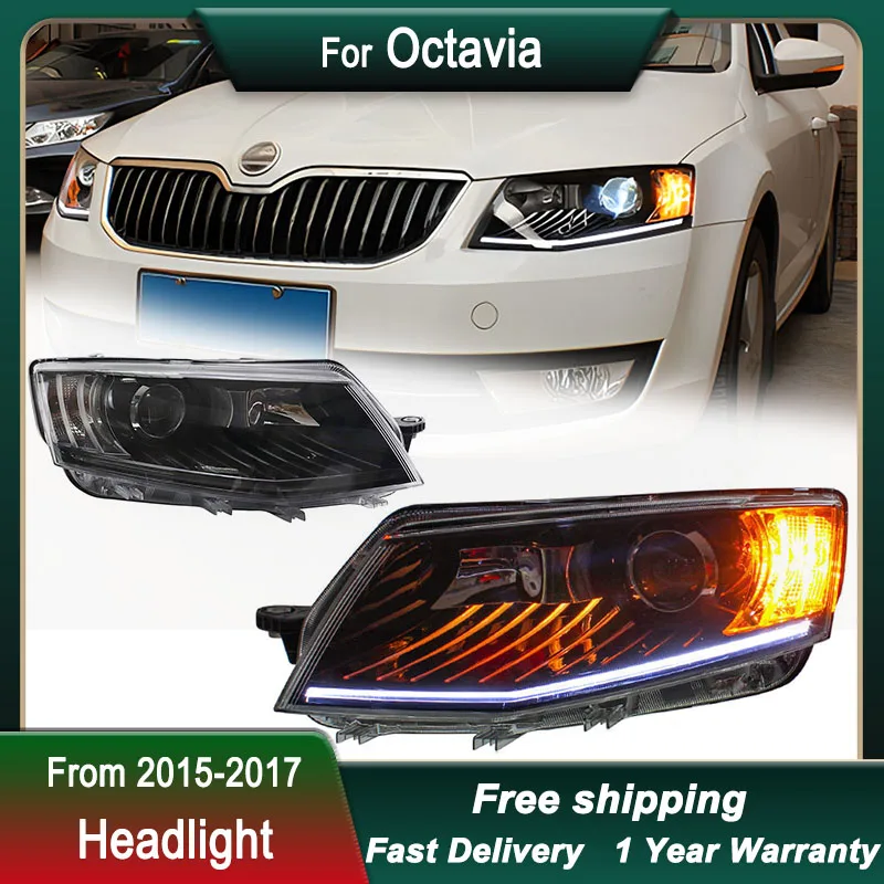 Car Styling Headlights for Skoda Octavia 2015-2017 to A6 style LED DRL Dynamic Signal Head Lamp Bi Xenon Beam Headlamp Accembly