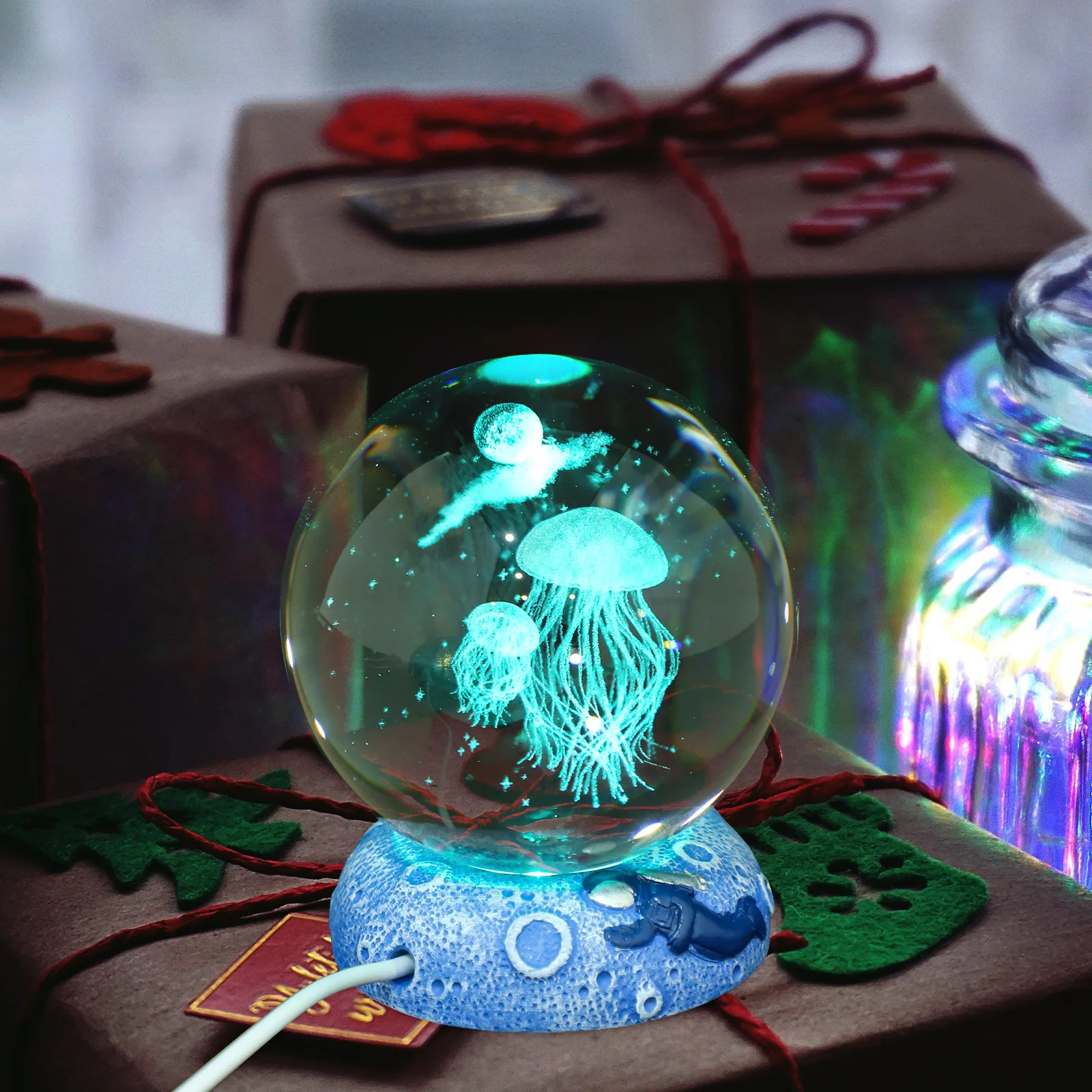 

Crystal Ball Night Light LED Lamp Figurines Decor Gifts Colorful Lighting Home Warm Bedroom Bar Shop Small Size Lightweight