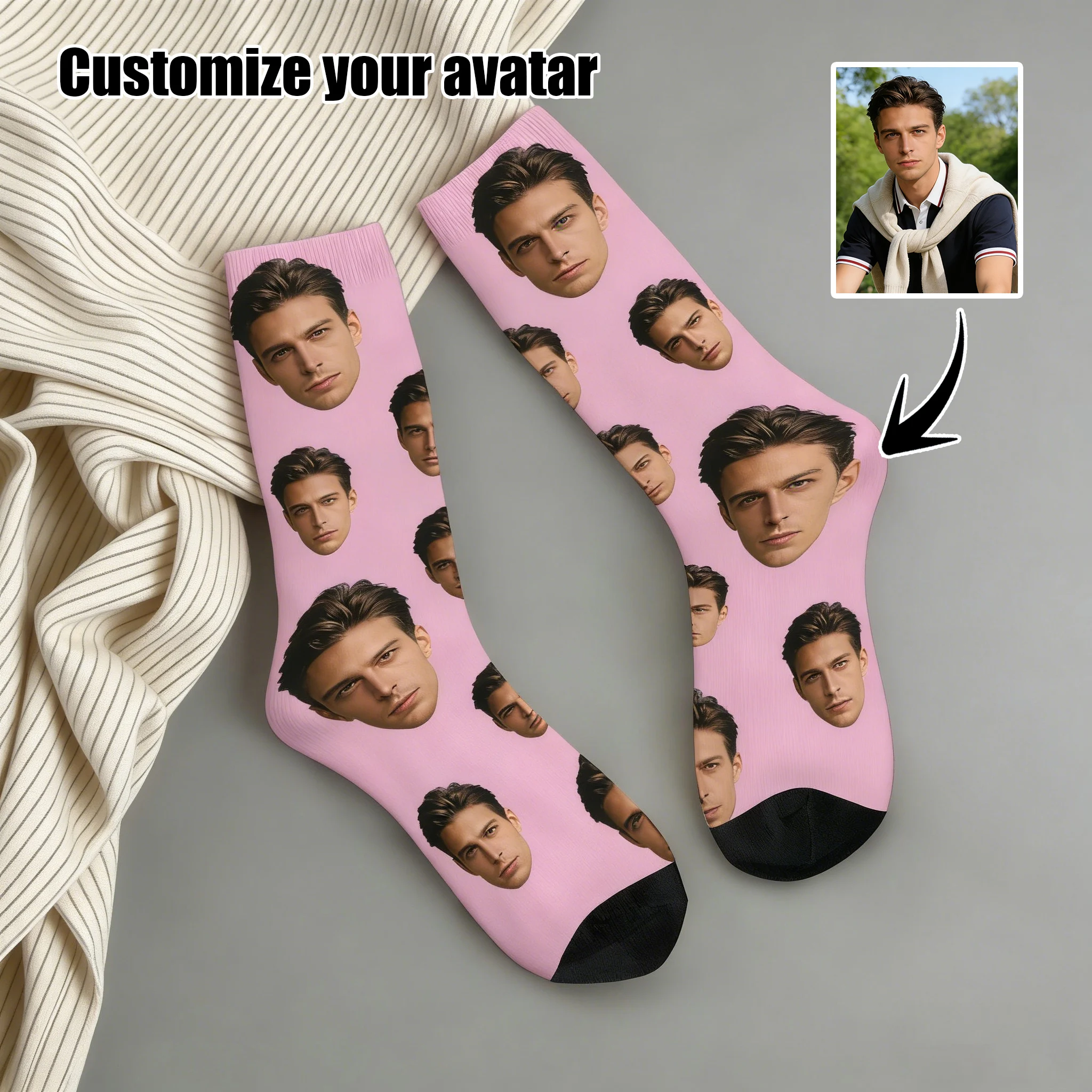 Chaussettes avatar personnalisées pour hommes et femmes, chaussettes photo personnalisées, chaussettes photo personnalisées, cadeaux personnalisés