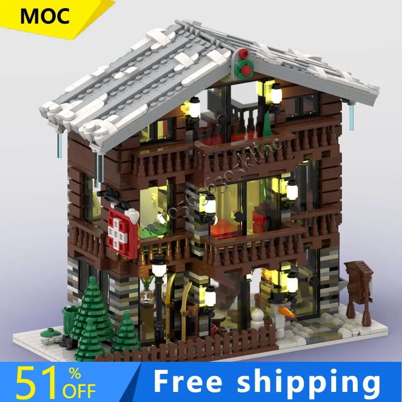 

2235PCS MOC Winter Village Swiss Restaurant and Hotel Building ModelDIY Custom Puzzle Technology Creative Assembly Kids Toy Gift