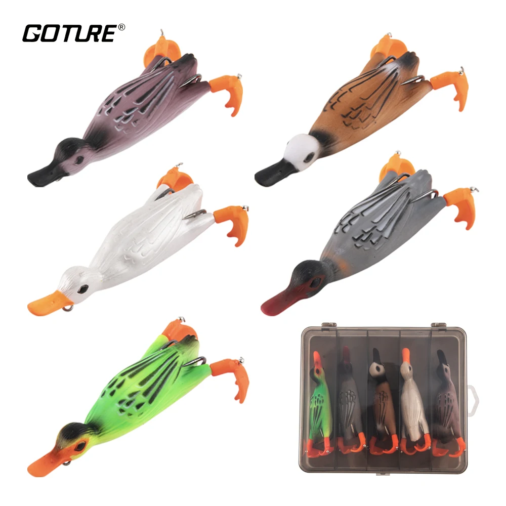 

Goture 5pcs/box Double Propeller Flippers Duck Fishing Lure Set 11.3cm 19g Soft Bait Topwater Silicone Duck Fishing Lure