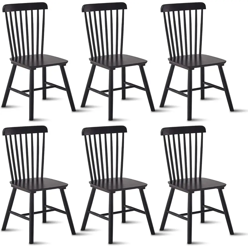 

Set of 6 Solid Rubberwood Spindle Back Dining Chairs for Modern Kitchen or Living Room