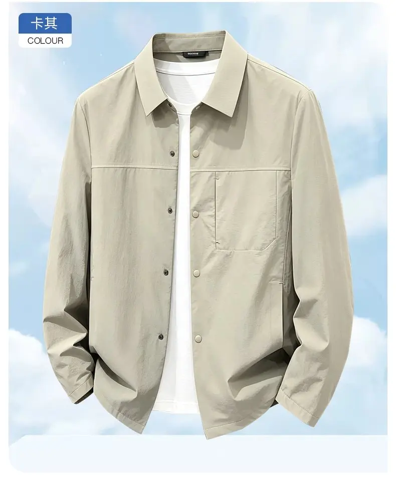 Neue 2026 Frühjahr/Sommer Nahtlose Sonnenschutzjacke Lässige Dünne Herrenjacke Business High-End Slim Fit Umlegekragen Oberbekleidung – Detail 14