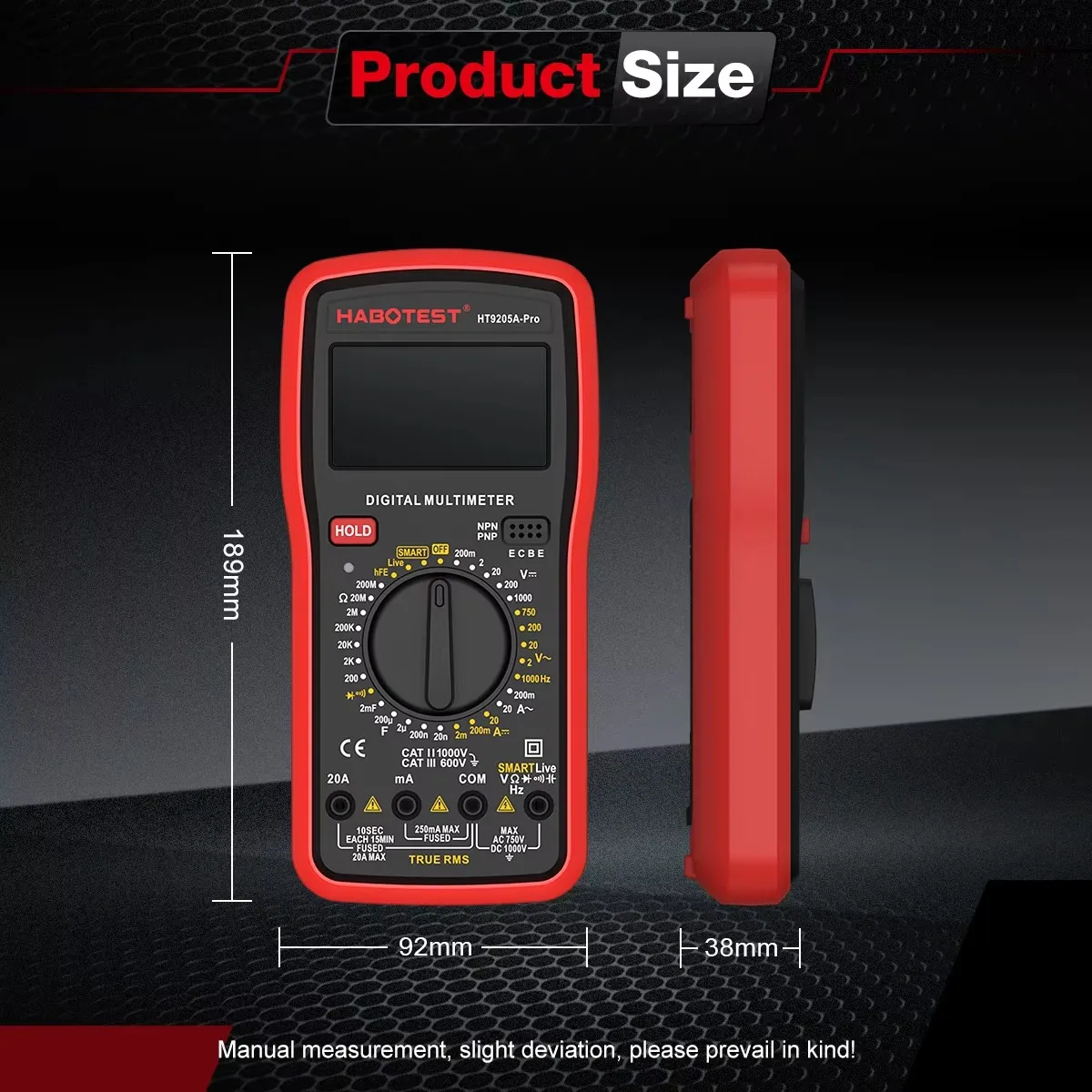 HABOTEST HT9205A-PRO True RMS Digital Multimeter 2000 Counts AC/DC Voltage Current Resistance Capacitance Electrician Tester