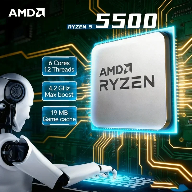AMD Ryzen 5 5500 CPU 6-Core 12-Thread 4.2GHz Unlocked Desktop Processor Socket Without Package 65W TDP 16MB L3 Cache Processor