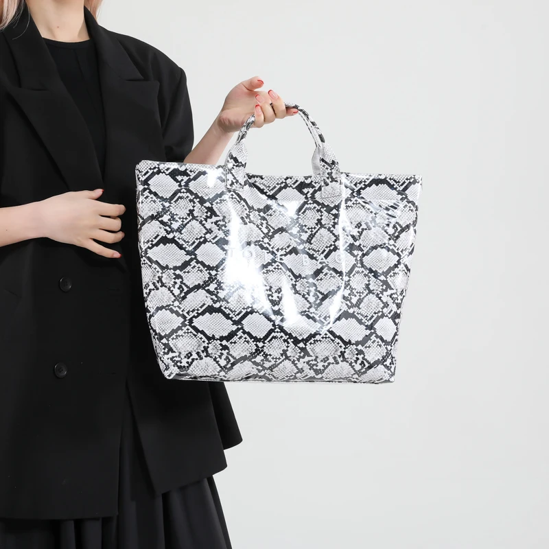 女性 PU ハンドバッグエレガントなリストバッグ大容量ファッションハンドヘルドバッグスネークパターン通勤バッグ防水屋外旅行バッグ