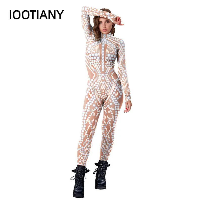 Iootiany Zentai Vrouwen Sexy Slanke Jumpsuit Cosplay Kostuum Halloween Party Flash Patroon 3d Print Catsuit Bodysuit Fancy Kleding