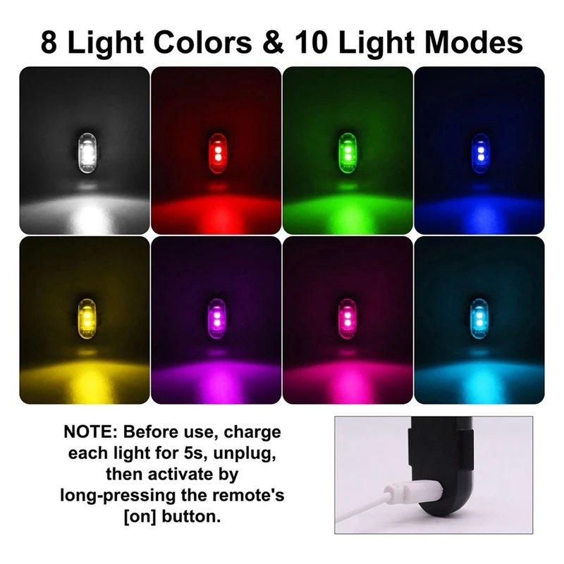 4PCS Wireless LED Strobe Lights With Remote Control, 8 Colors USB Charing Waterproof Emergency Warning Lights