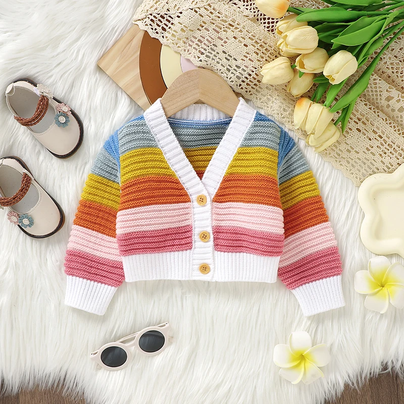 Cute Baby Girls Sweaters Cardigans Winter V Neck Long Sleeve Knitted Newborn Infant Button Up Jackets & Coats 1-3Y Knitwear Tops