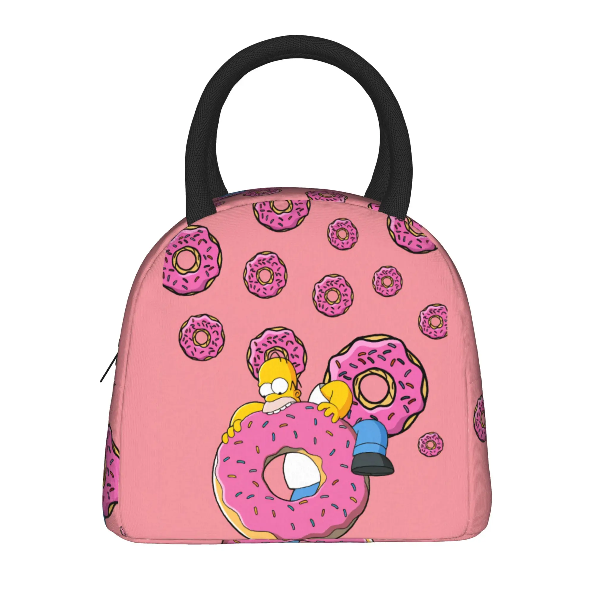 Homer S-Simpson Pink Donut Fun Lunch Bag  Retro Lunch Box For Child School Portable Cooler Bag Oxford Print Tote Food Bags