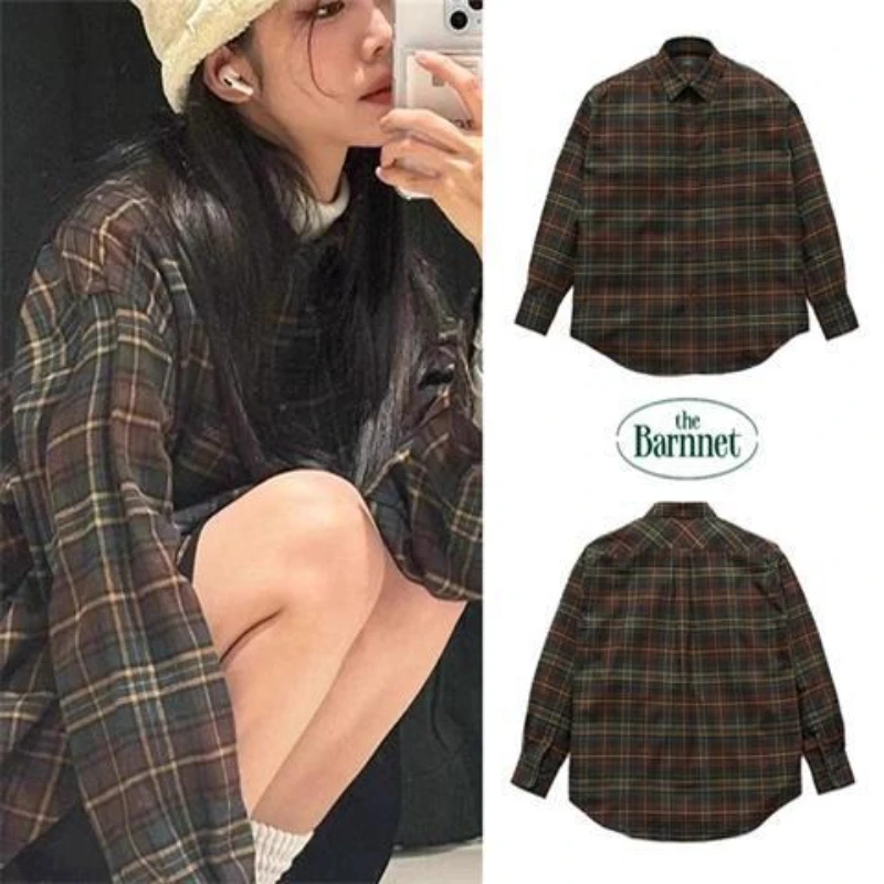 كوريا الجنوبية thebarnnet خريف/شتاء المتضخم تنوعا كتلة اللون متقلب قميص خمر قميص سترة المرأة