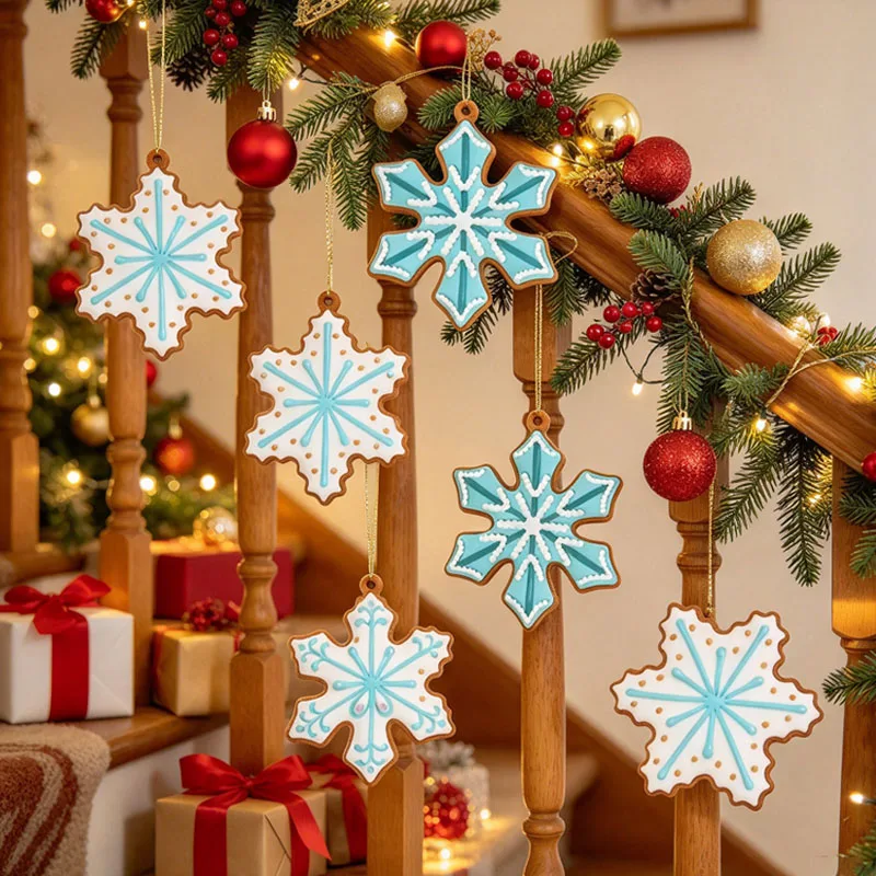 Christmas 2026 Snowflake Shape DIY Hanging Ornament Gingerbread Man Decoration for Tree Holiday Scene Decor New Fun Craft Gift