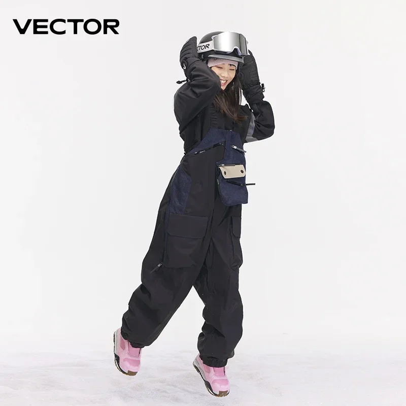 VECTOR Thick Men Women Ski Pants Straight Overalls Jumpsuit Skiing Bib Waterproof Winter Warm Windproof Outdoor Sports Snowboard