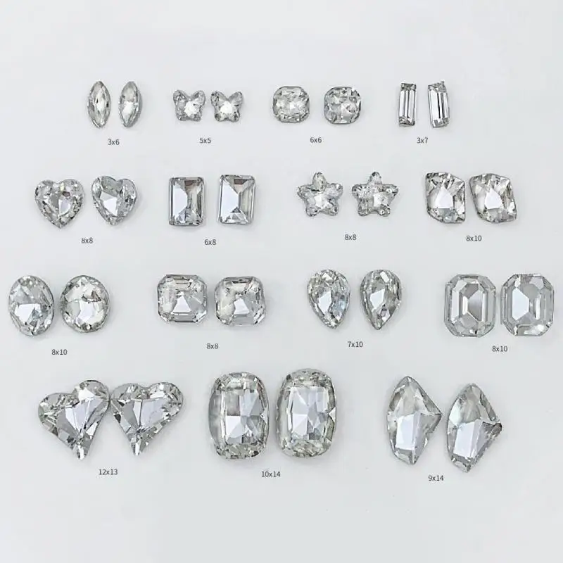 20Pcs White Transparent Crystal Nail Charms Long Octagonal Square Diamond Decoration Tip Bottom Diamond Accessories