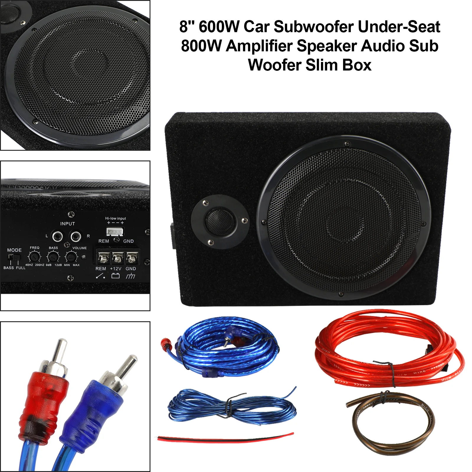 مضخم صوت للسيارة 8 بوصة 600 وات، مكبر صوت تحت المقعد، مكبر صوت فرعي، صندوق رفيع في الولايات المتحدة #4