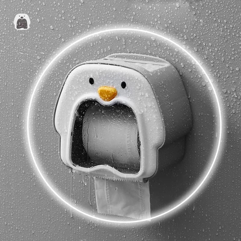 Cartoon tissue holder without punching bathroom storage rack waterproof roll paper wall mounted toilet paper drawer storage rack