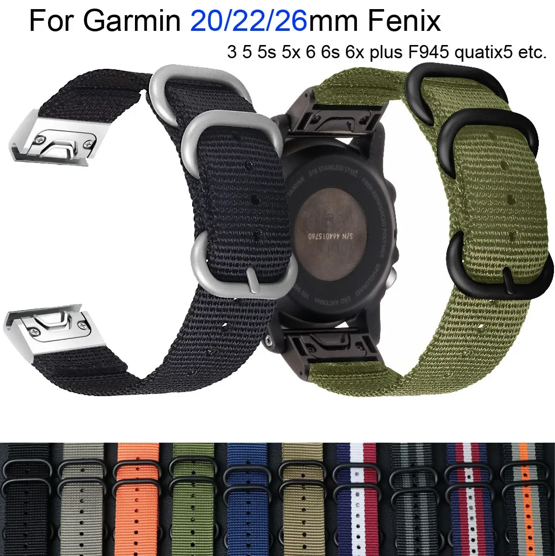 

Спортивный нейлоновый ремешок 26 20 22 мм для Garmin Fenix 6X 6 6S Pro 5X 5 5S Plus 3 3HR Ремешок Easy Fit Quick Release Wirstband