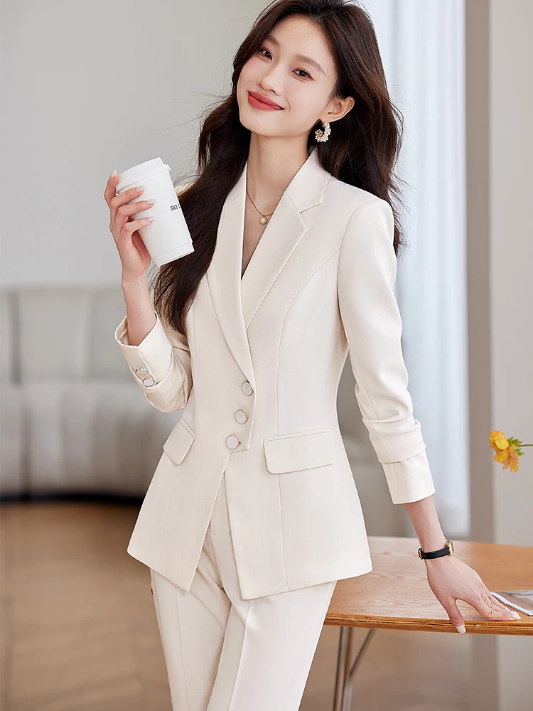 بدلة بنطلون نسائية وردي أزرق مشمش مكتب السيدات العمل 2 قطعة مجموعة السترة