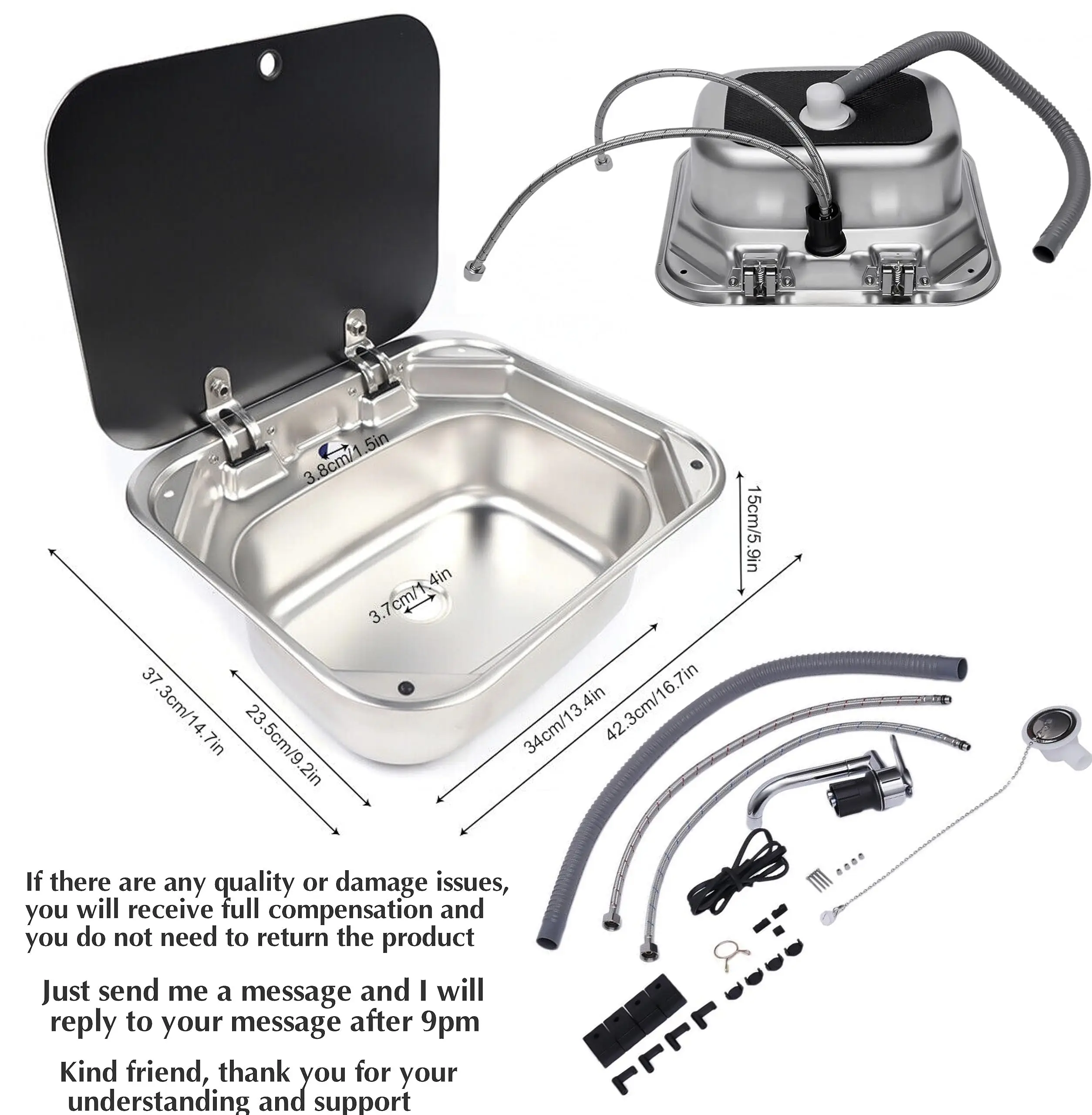 حوض المطبخ RV للمقهى مع صنبور قابل للطي وغطاء، وعاء واحد من الفولاذ المقاوم للصدأ، حوض غسيل يدوي مع غطاء لـ