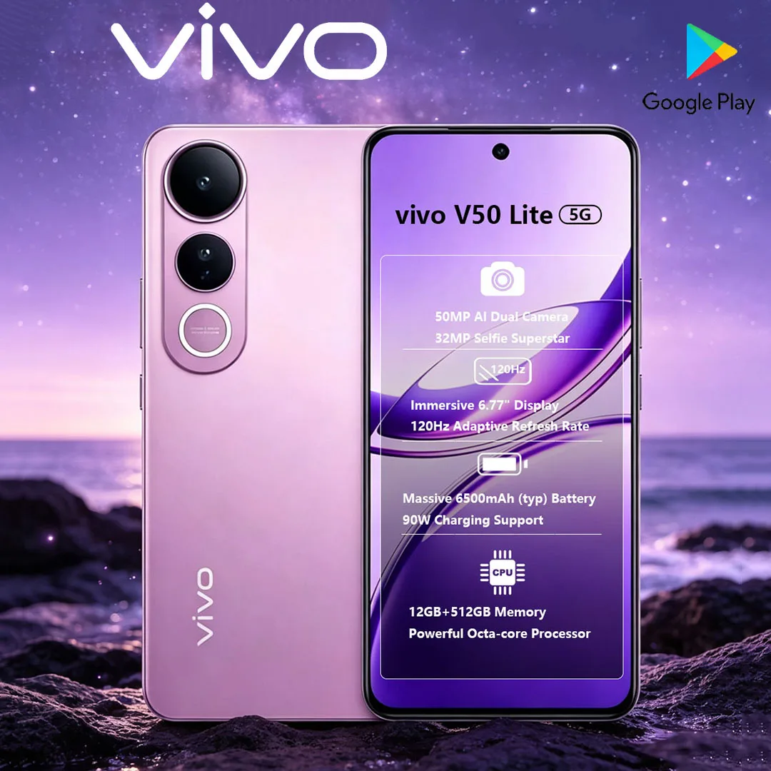 New VIVO V50 Lite 5G Dual-SIM Mobile Phone 90W Fast Charging 6500mAh Battery 50 Megapixel AI Smartphone With 12+512GB Memory