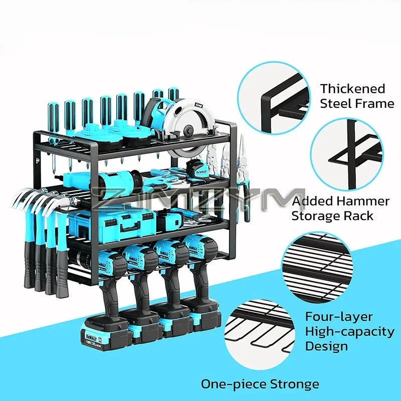 Hand Power Tool Organizer Rack 4 Layers Wall Mount Workshop Garage Tool Shelf Heavy Duty Electric Drill Tool Holder