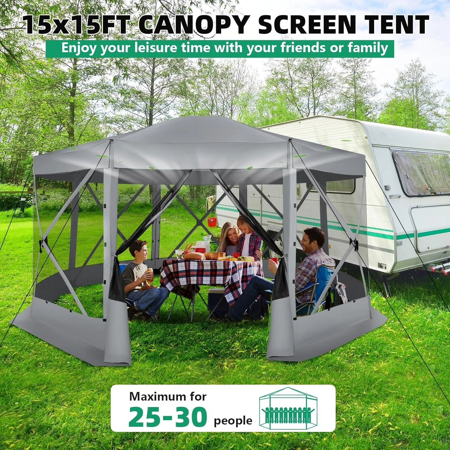 

Pop Up Gazebo Screen Tent Screen House for Camping,15x15 Screen Room with Mosquito Netting, Hub Tent Instant Screened Canopy·Hot