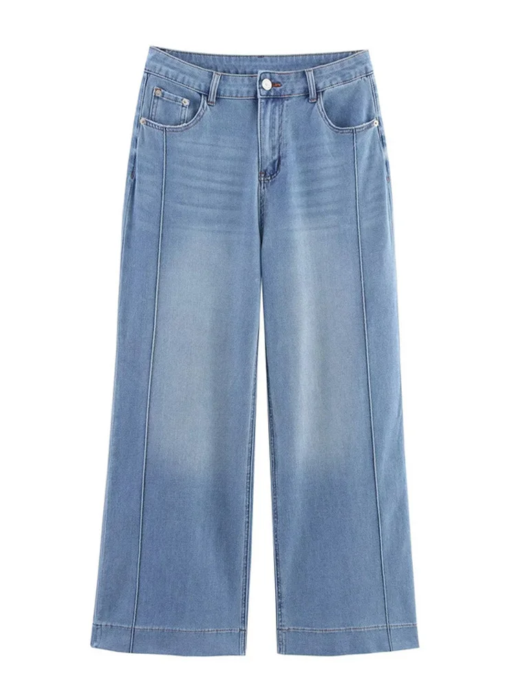 

Universal Four-Sided Elastic Wide Leg Jeans Women's Nine-Piece High Waist Slimming Long Pants Spring Summer Autumn Winter Fas...