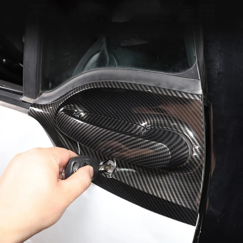 For Mercedes Smart Fortwo Forfour 453 2015-2021 Carbon fiber Car Accessories Exterior Door Handle+Door Bowl Cover Trim Frame