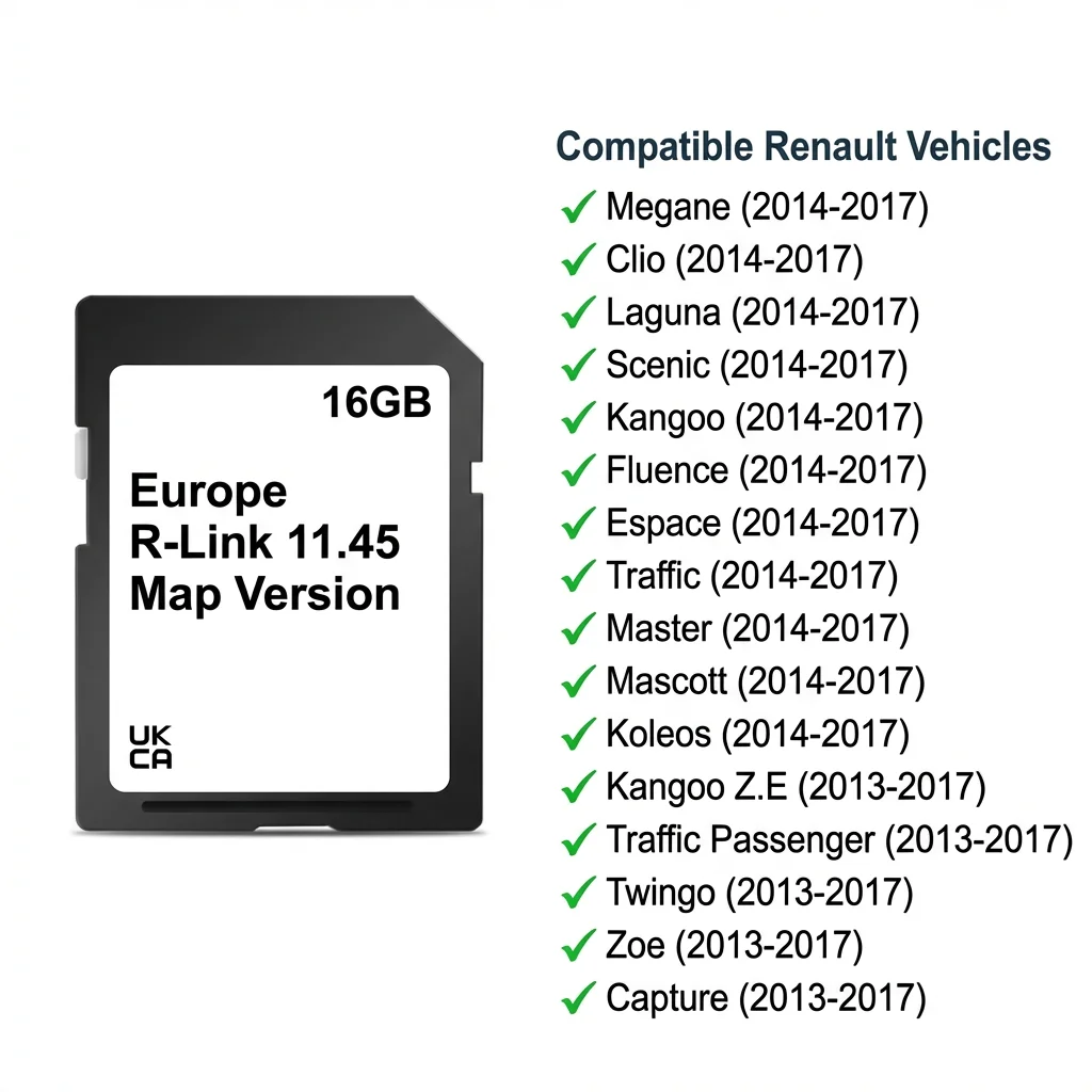 Tarjeta SD para Renault Megane Laguna Kangoo, Navegador GPS para Auto, 16GB, Mapa de Europa y Reino Unido Actualizado 2025, Navegación por Carretera, Carminat R-Link 11.45