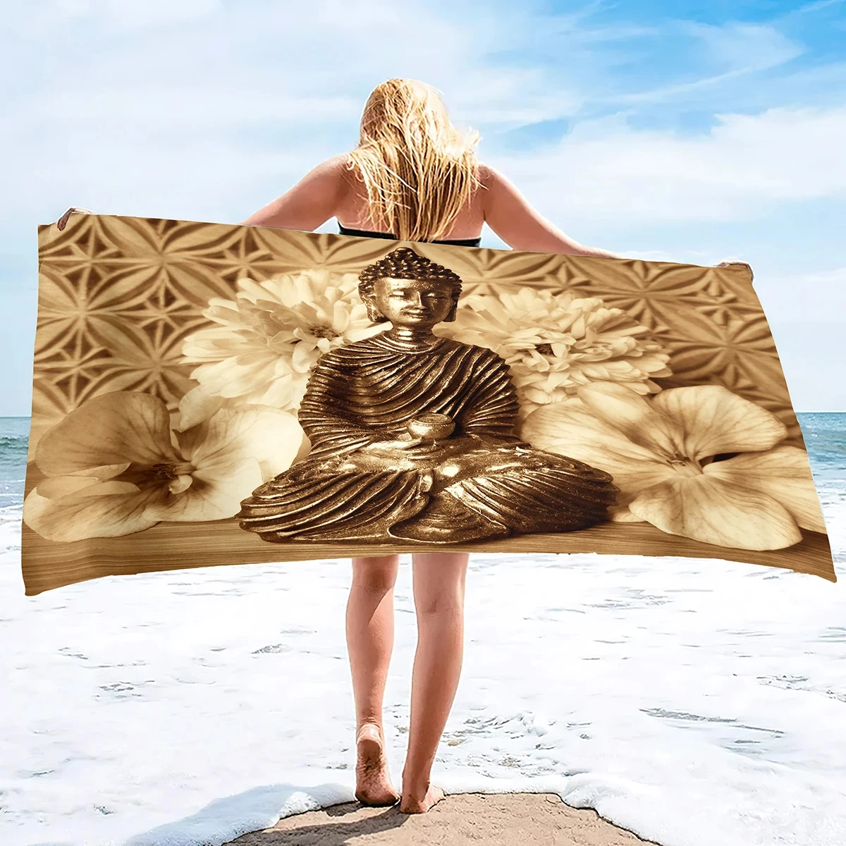 Buddhist Buddha Statue Print Beach Towel Microfiber Bath Towel Quick Dry Towels for Travel Swimming Pool Yoga Sports Sauna SPA