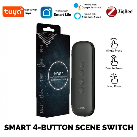 Tuya ZigBee3.0 스마트 장면 스위치 4버튼 휴대용 무선 경량 디자인 12 장면 원격 제어 자동화 배터리 구동