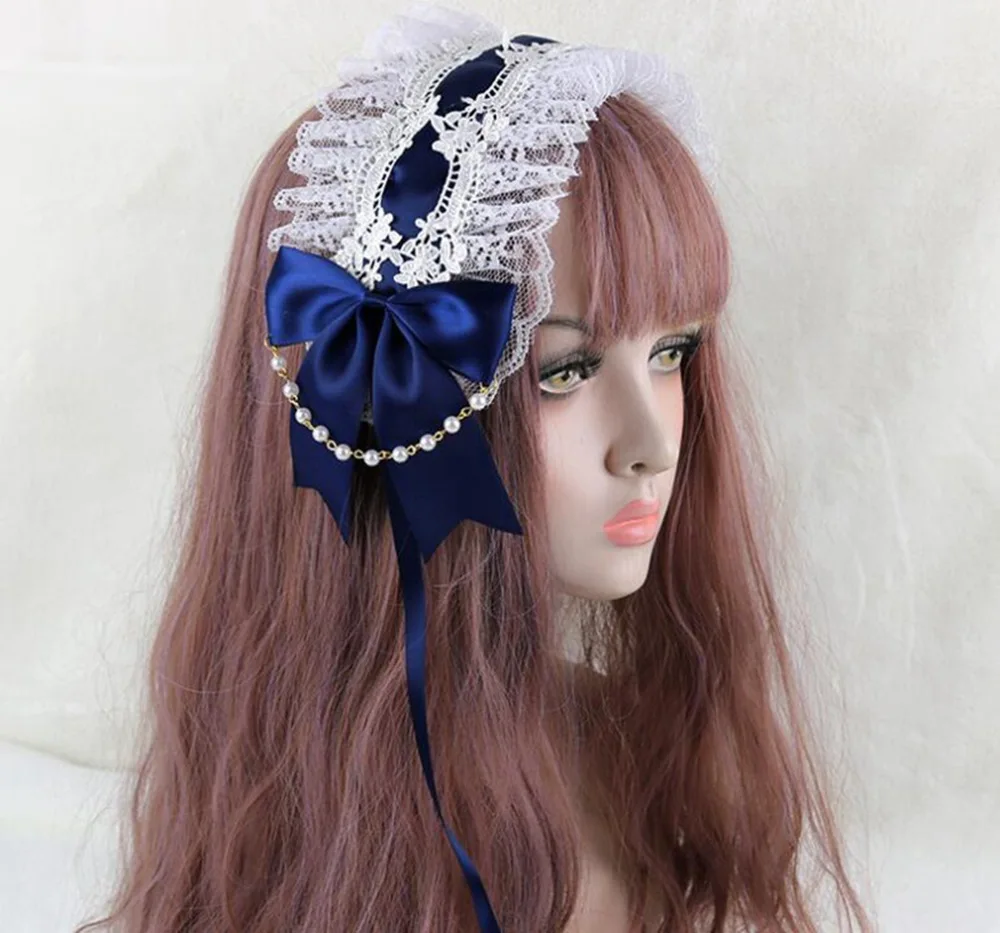 Sweet Lolita Bowknot Maid Headdress Women Girls Japanese Style Anime Ruffled Lace Headpiece Headband