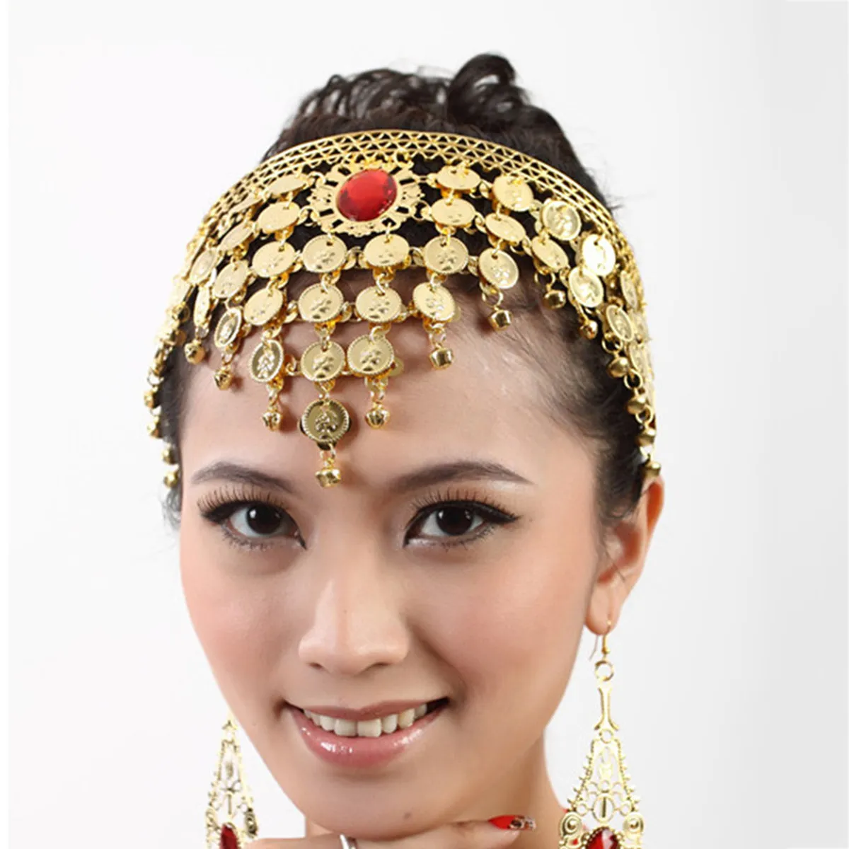 Metal Belly Dance Headdress Indian Style Hair Hoop with Shiny Paillettes for Stage, Party & Dance Performance