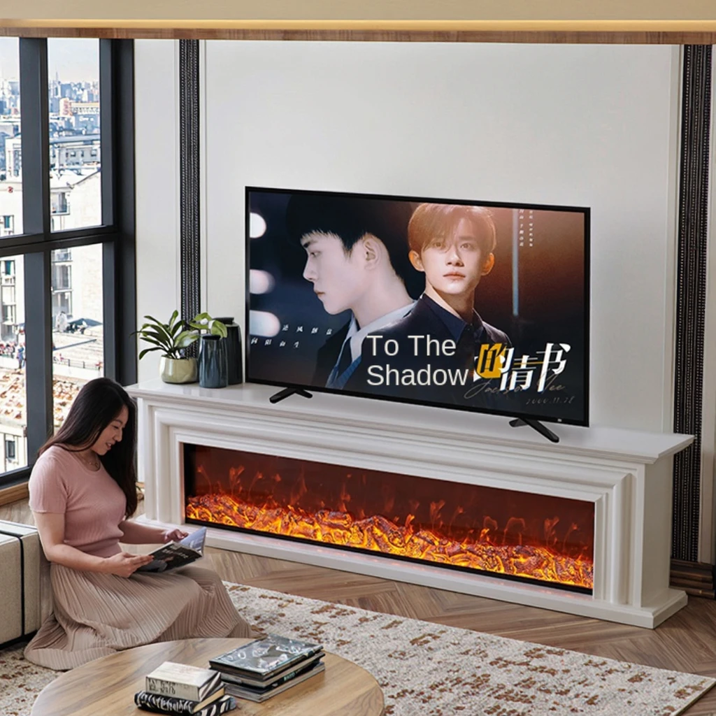 LED Flame Simulation Remote Control Wooden Construction for Living Room 1.5/1.8/2.2/2.4m Electric French Fireplace TV Cabinet