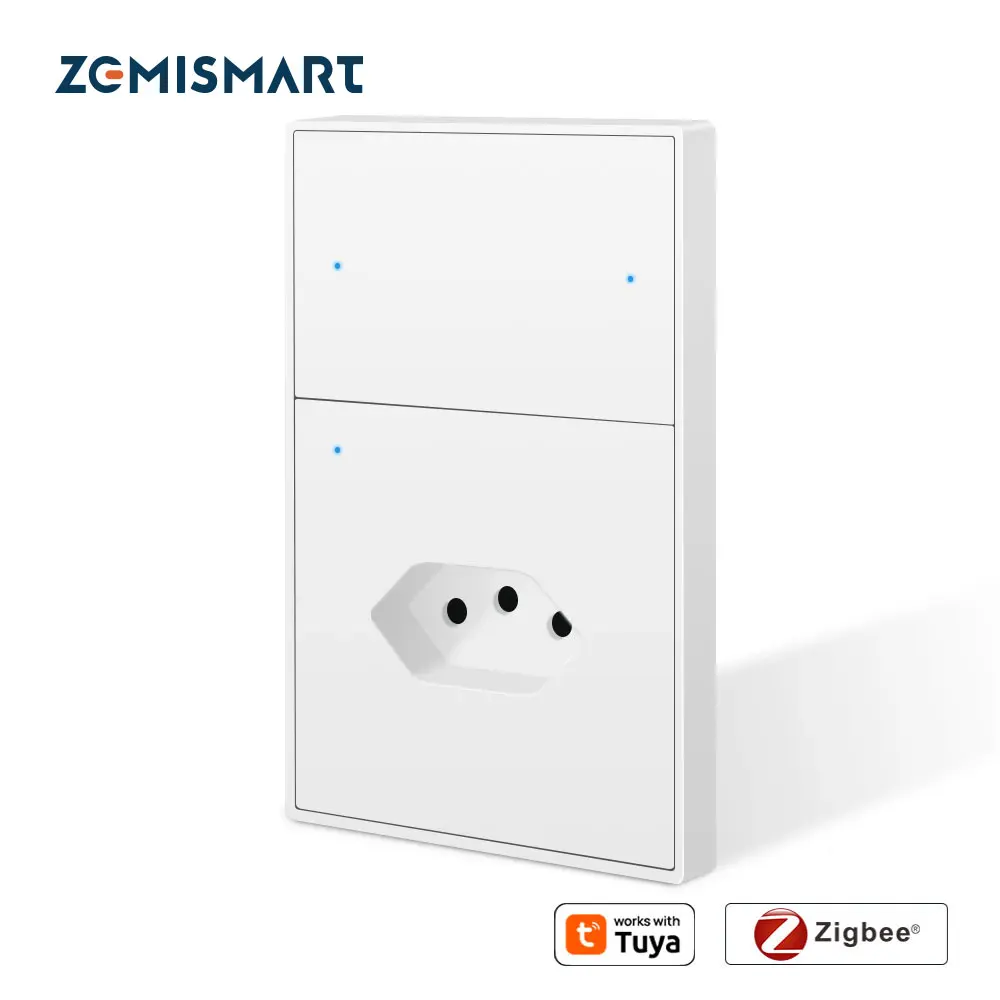 Zemismart Zigbee 2 Gang Light Switch with 10A Brazil Socket Support Tuya Google Home Smartthings Homekit Control via M1 Hub