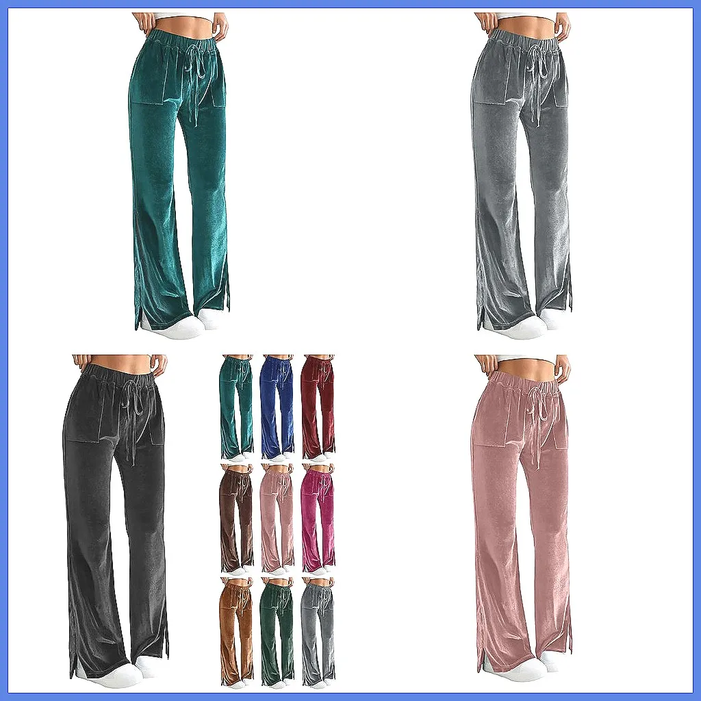 

Women's Velvet Flare Pants High Waisted Bell Bottoms for Party & Casual Wear